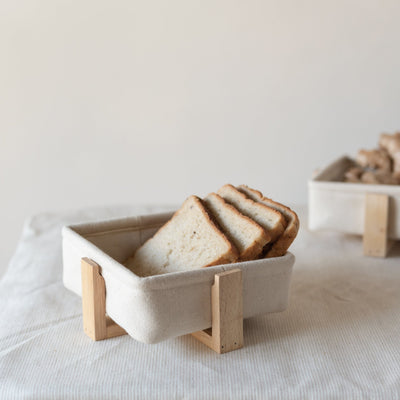 Square Bread Basket with Wooden Stand