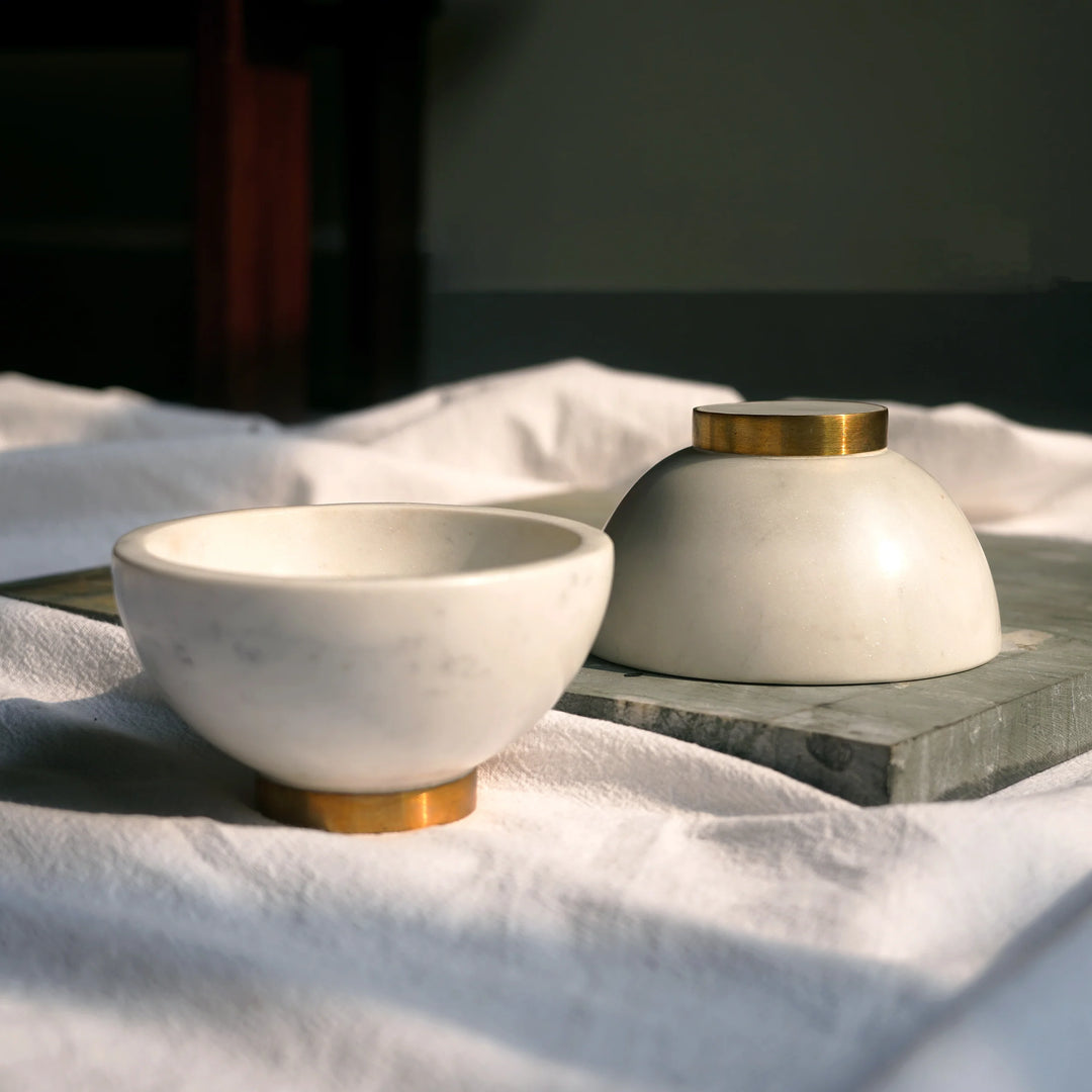Muun Home White Marble Bowl with Gold Base
