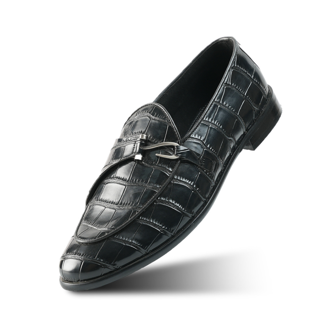Monkstory Eclecta Croco Side Hook Slip Ons - Black