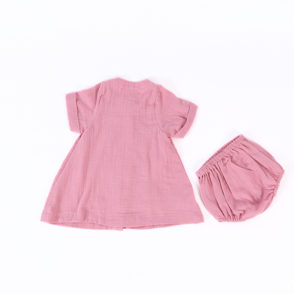 Momokos 100% Organic Cotton Bougainvillea Double Gauze Dress With Bloomer