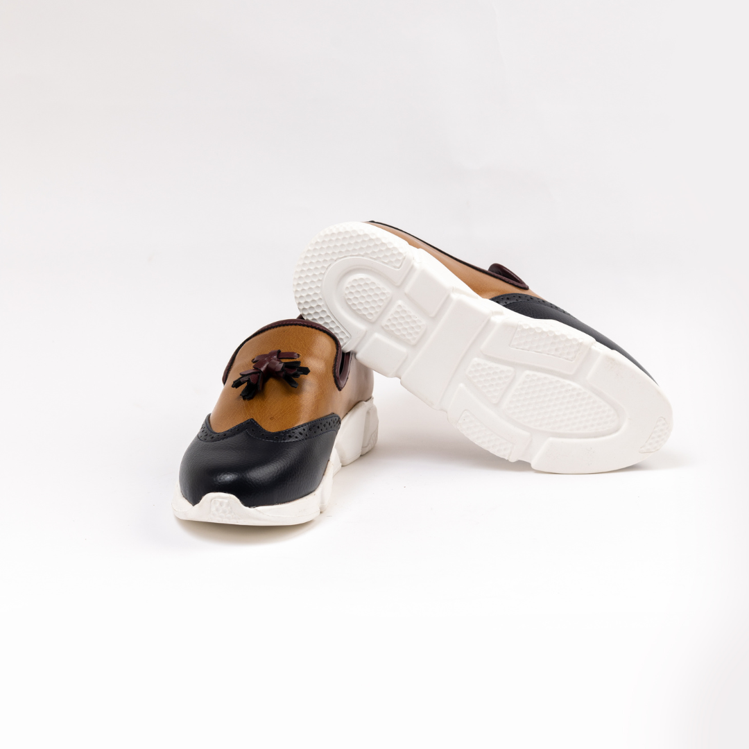 Monkstory Chunky TriColour Tassel Sneakers - Burgundy/Black/Tan