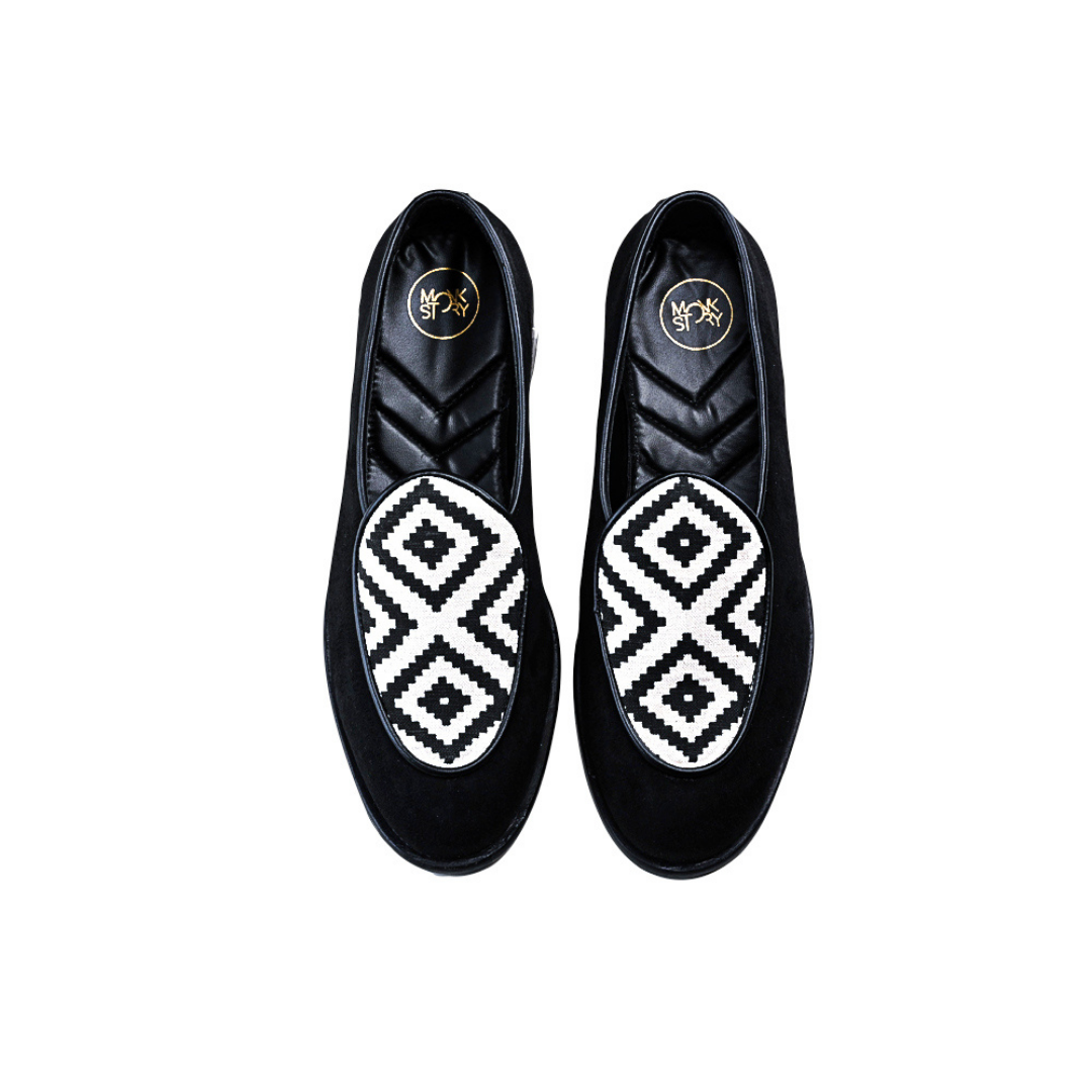 Monkstory Raro Contemporary Print Smart Casual Slip-Ons - Black/White