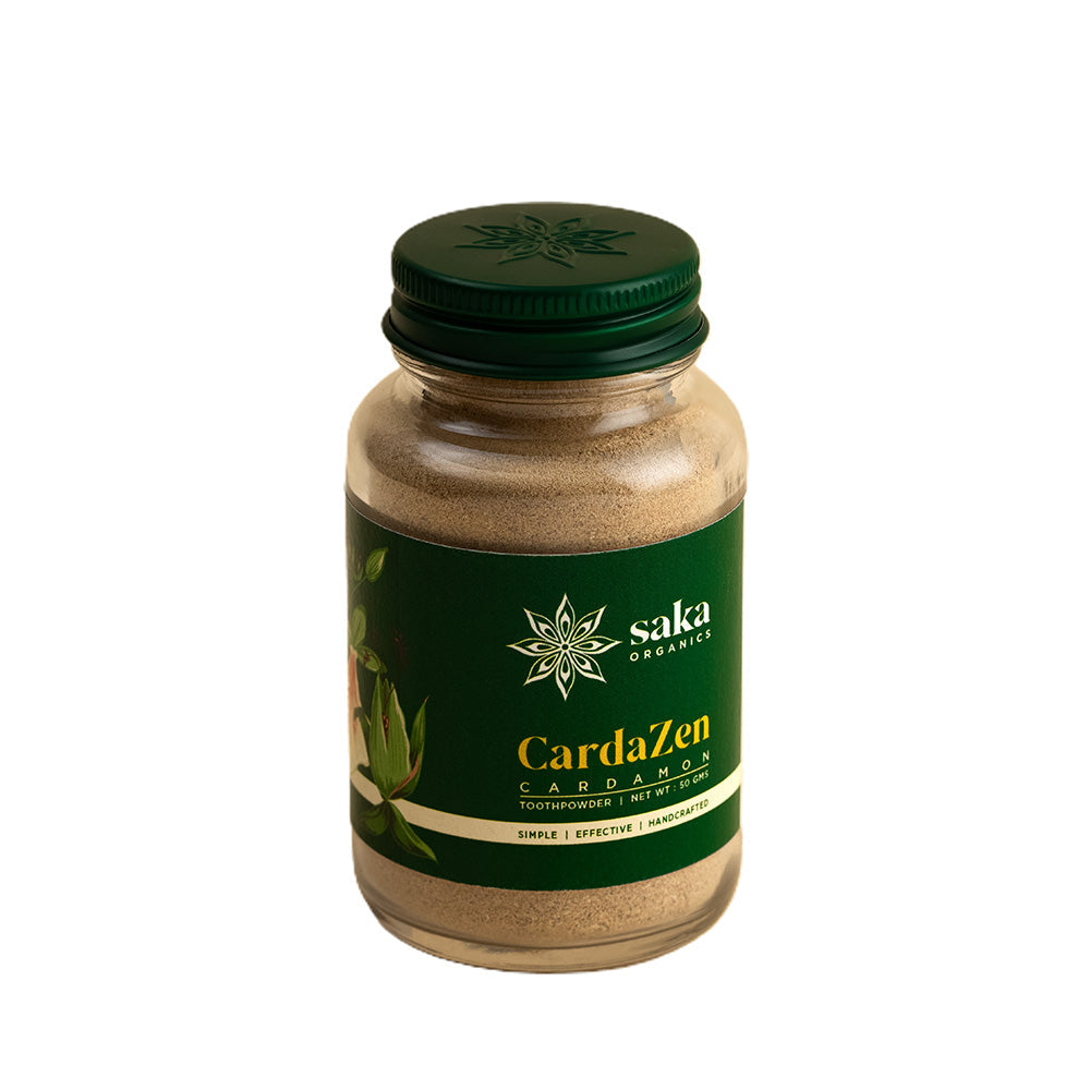 Saka Organics - CardaZen | Handmade Cardamom Toothpowder | Natural Oral Care (50gms)