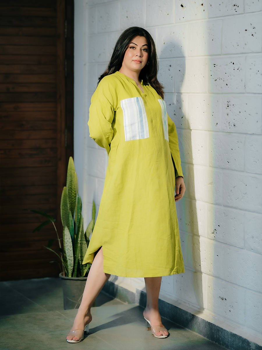 LINEN POCKET KAFTAN DRESS