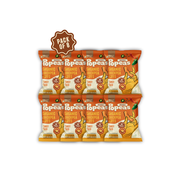 NOURISH ORGANICS TANGY TACO Protein Puffs Mini - Pack of 8, (20G)