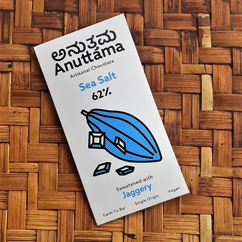 ANUTTAMA Sea Salt Dark Chocolate - 62% Cocoa - Vegan Chocolate Bar 50 gm
