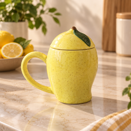 Citron Eclat – Lemon Ceramic Mug with Lid