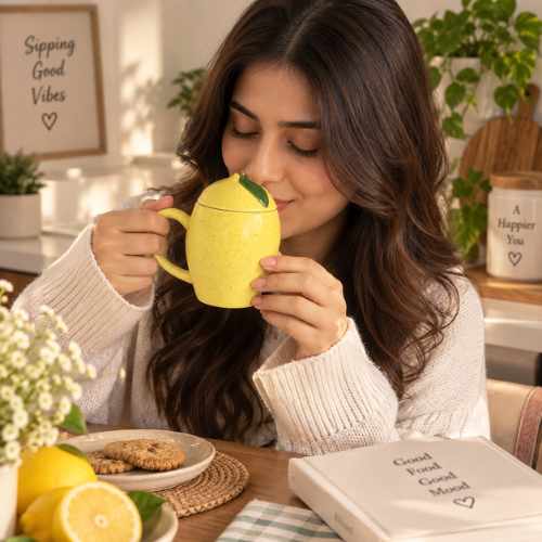 Citron Eclat – Lemon Ceramic Mug with Lid