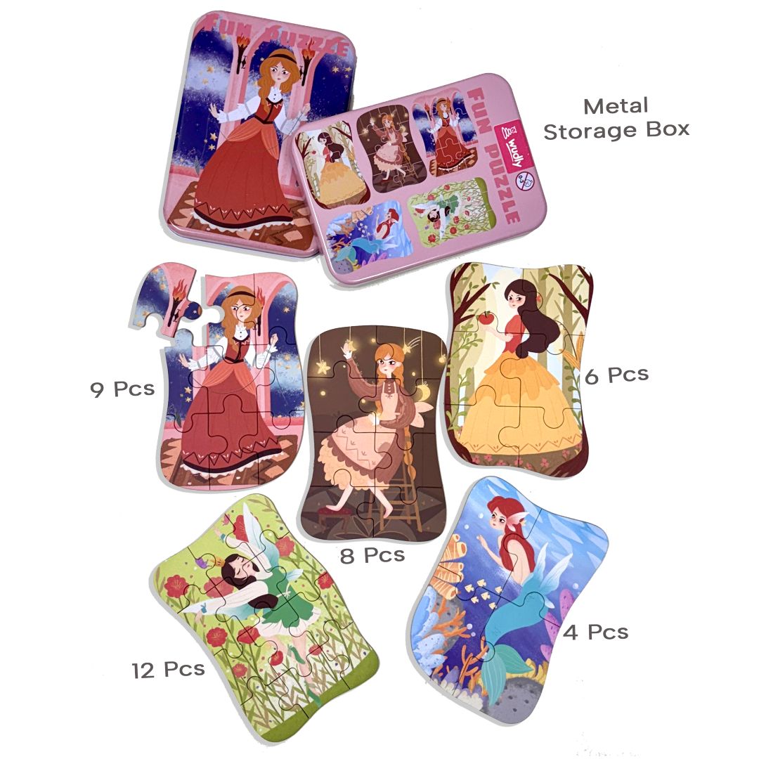 Wudly Wooden Progressive Puzzle Metal Box Princess