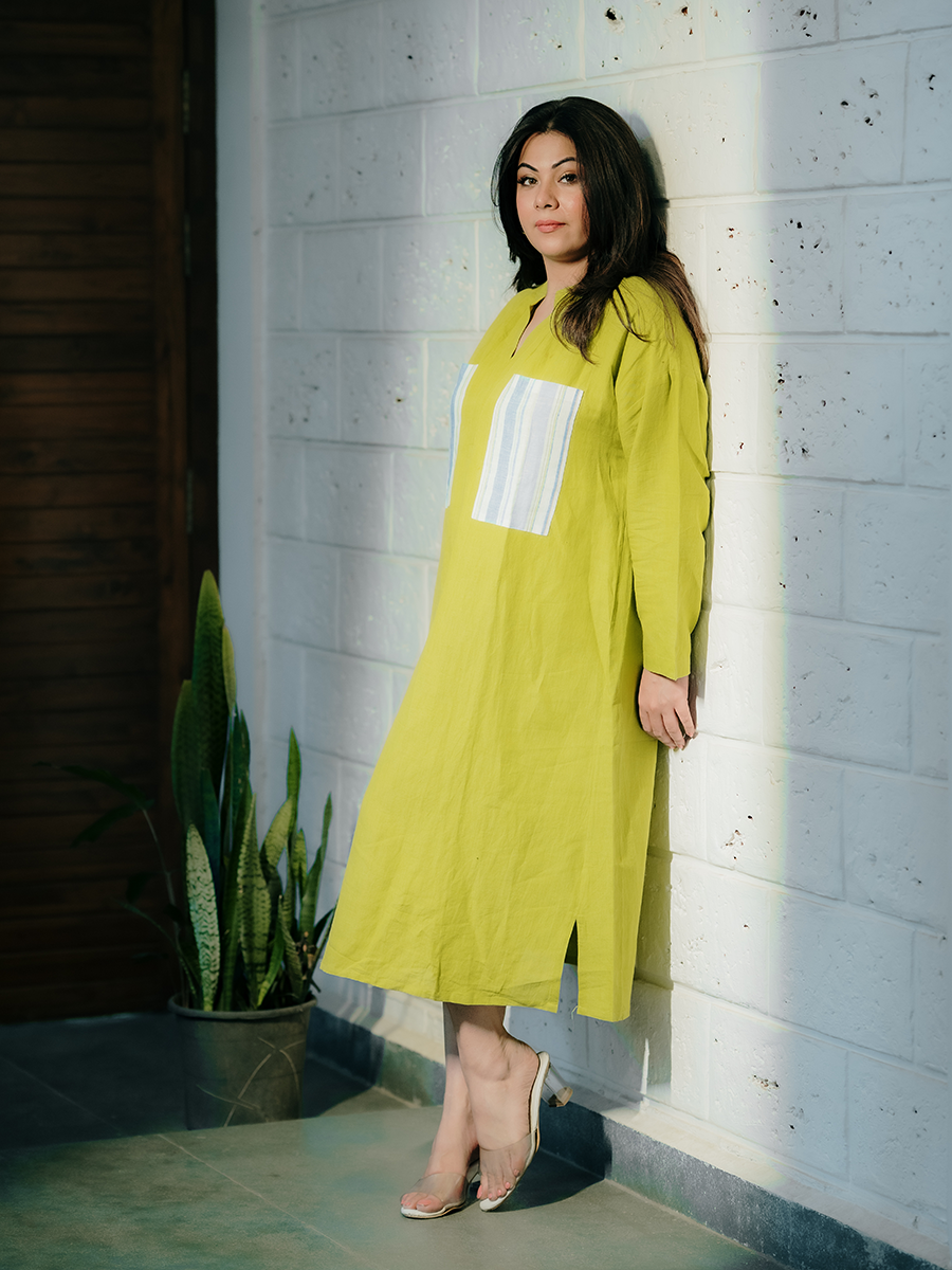 LINEN POCKET KAFTAN DRESS