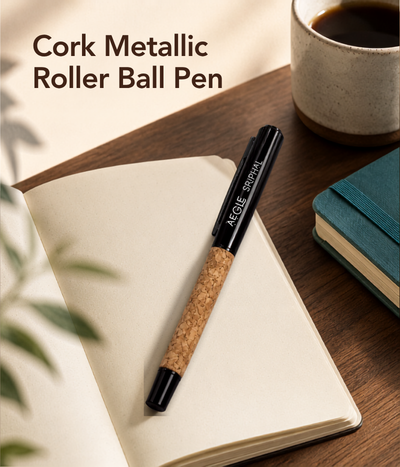 Cork Metallic Roller Ball Pen