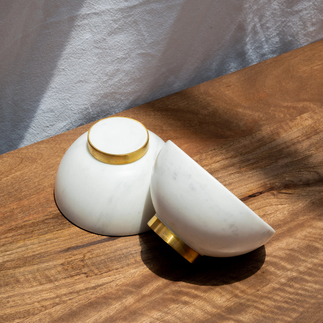 Muun Home White Marble Bowl with Gold Base