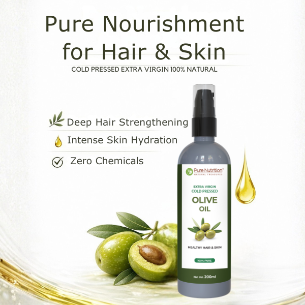 Pure Nutrition Extra Virgin Cold Pressed Olive Oil 200ml | 100% Pure | Multipurpose Use