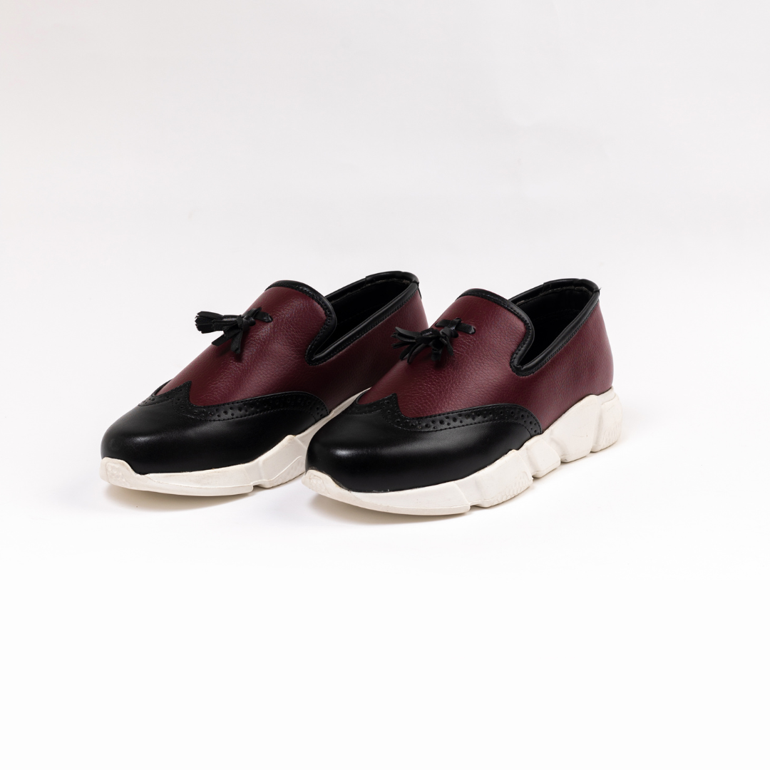 Monkstory Chunky Dual Colour Tassel Sneakers - Burgundy/Black
