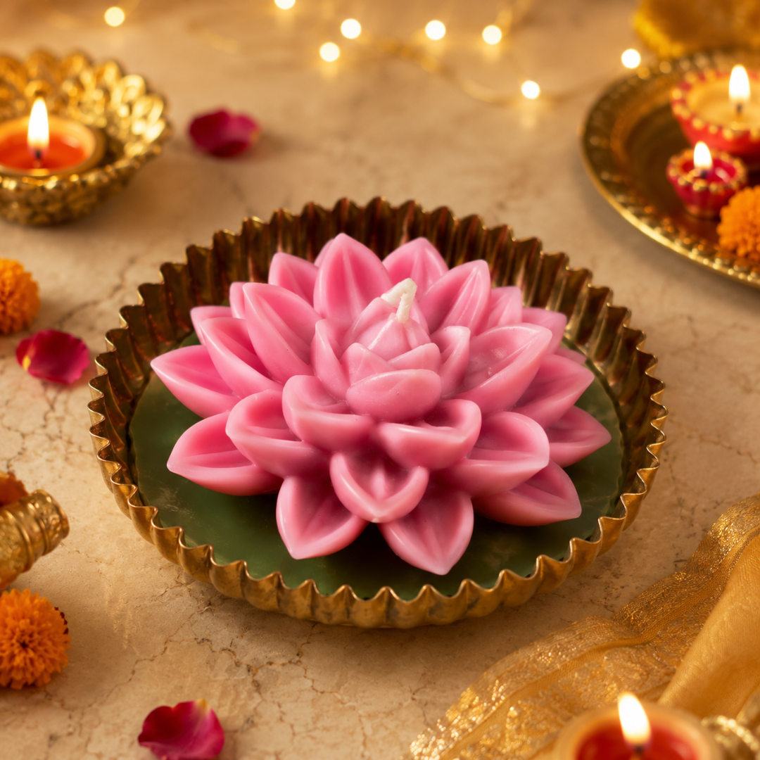 Mehfil Bloom Green & Pink Urli Flower Candle – Festive Diwali Décor