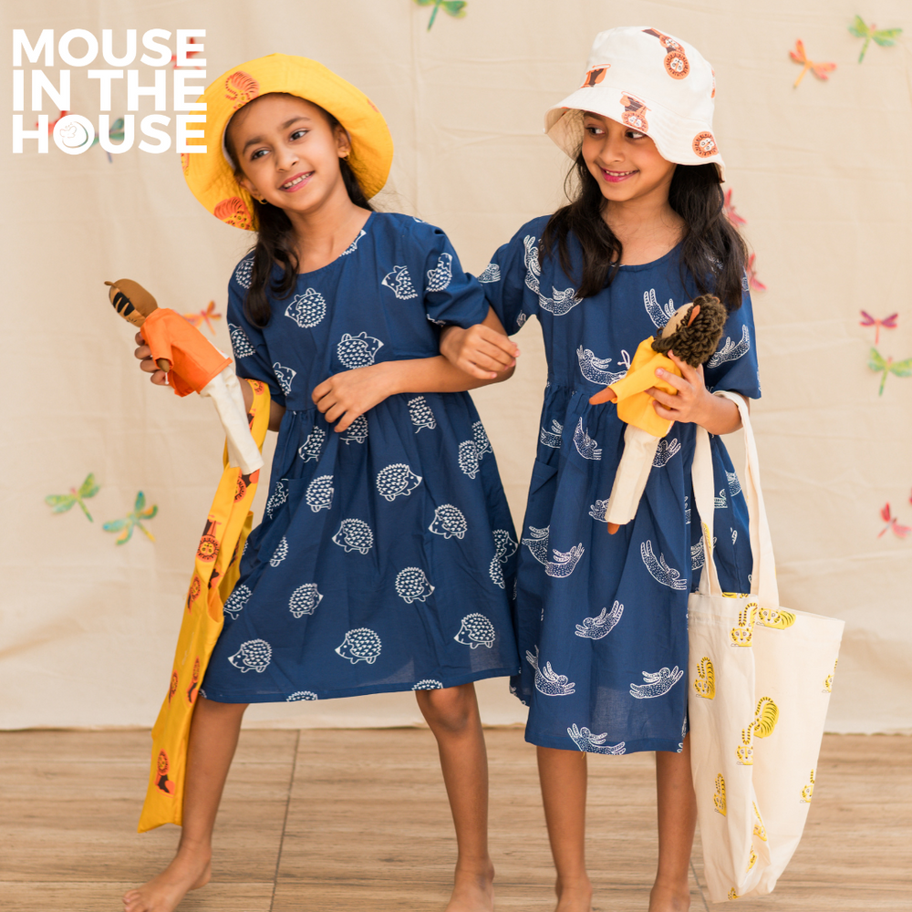 Mouse In The House A Spiky Porcupine - Cotton Dress (Blue)