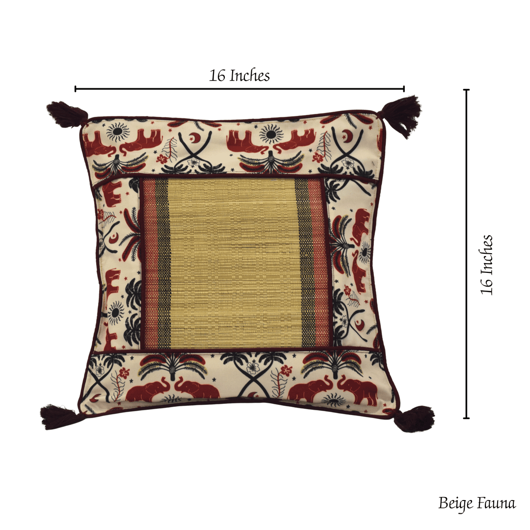 After Wait | Bamboo Cushion Cover – Tribal Elephant Print with Red Funde