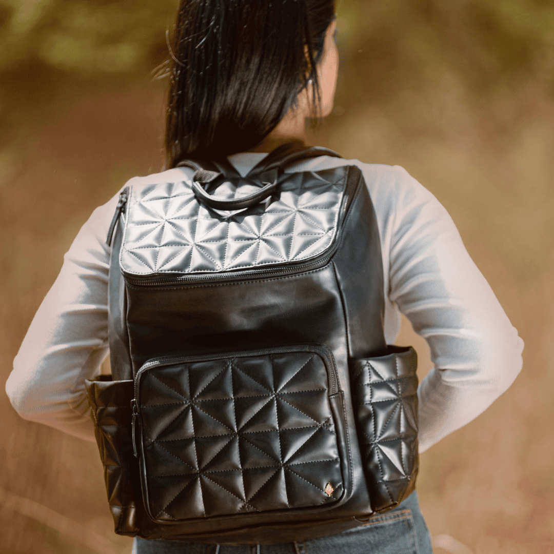 Green Hermitage Elm Black Vegan Leather Backpack