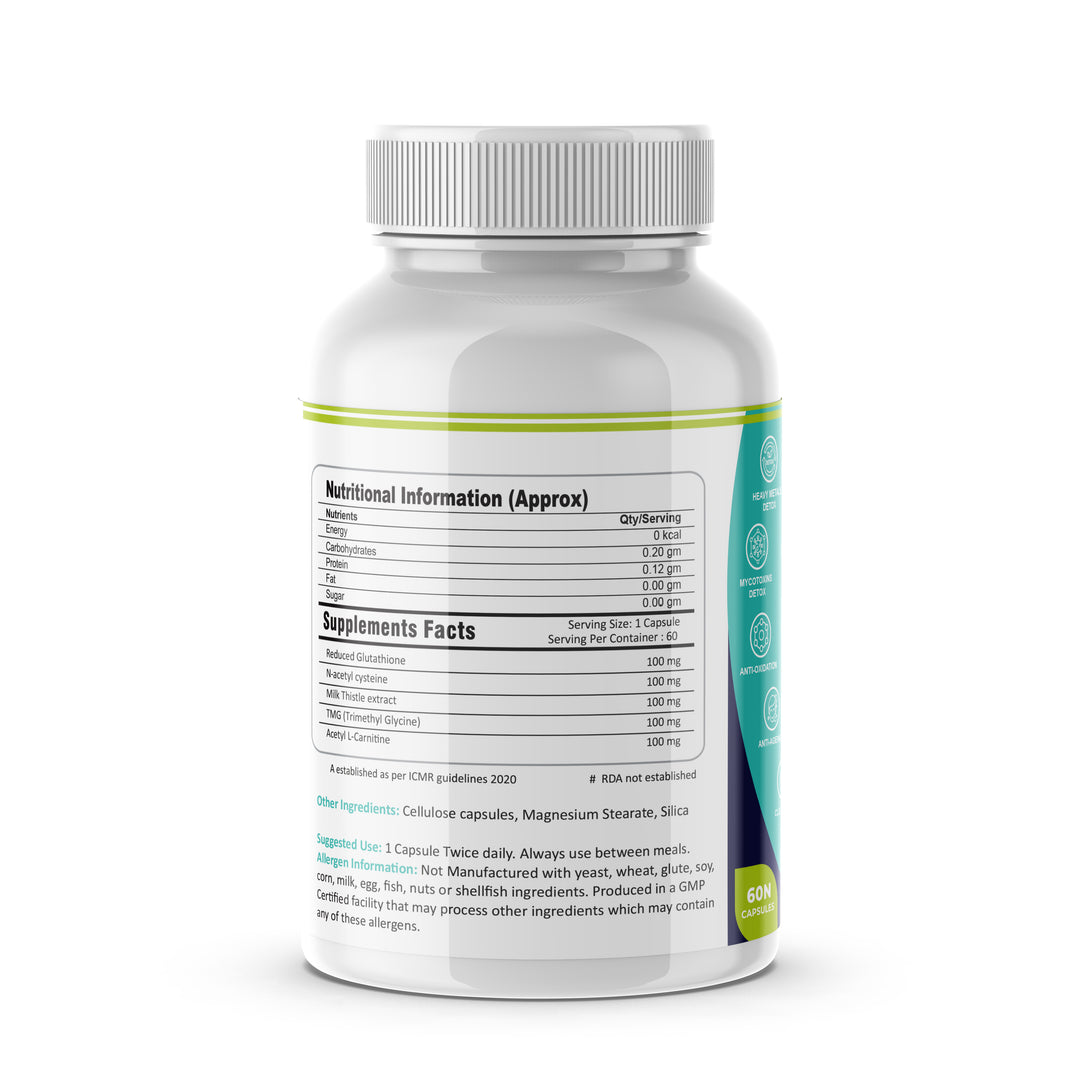 FM Nutrition Opti-Glutathione Complex I All-in-One Antioxidant Formula I Reduced Glutathione 100mg I NAC, Milk thistle, Trimethylglycine & Acetyl L-carnitine I Supports Mitochondrial Health I 60 Veg