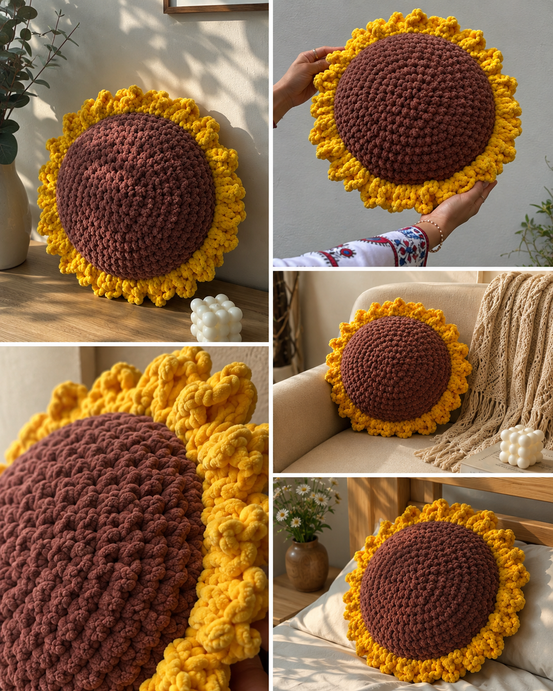 Ishmades Crochet Sunflower Cushion