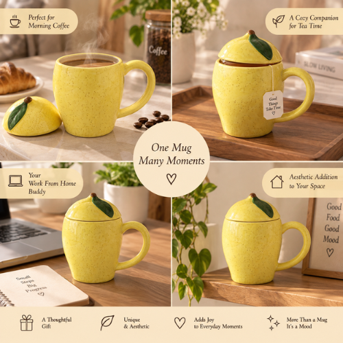 Citron Eclat – Lemon Ceramic Mug with Lid