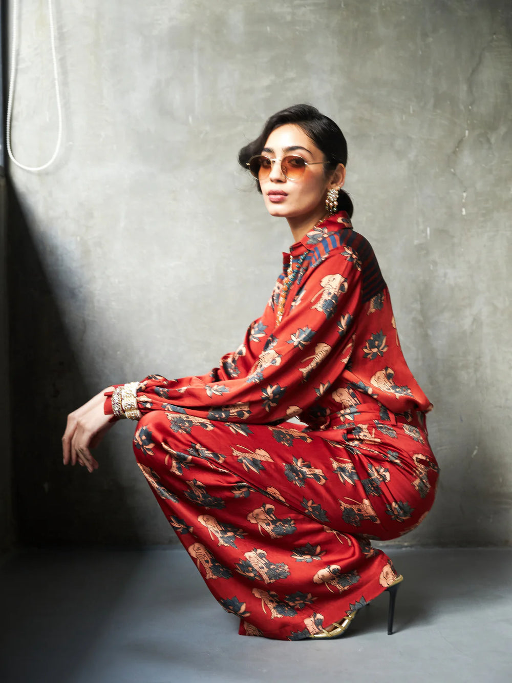 Anushé Pirani The Pleat Pants | Ajrakh Print Modal | Terracotta, Women's