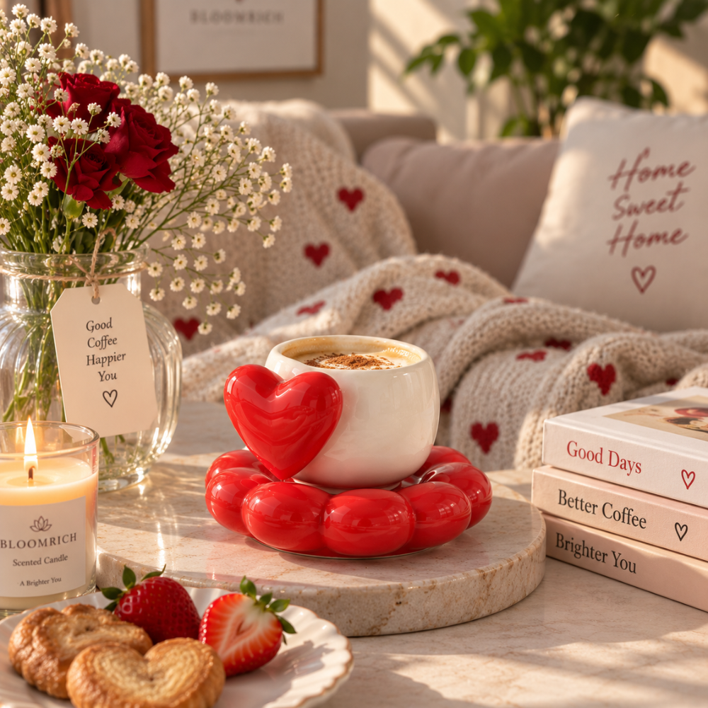 Amour Rouge – Heart Ceramic Mug & Coaster Set