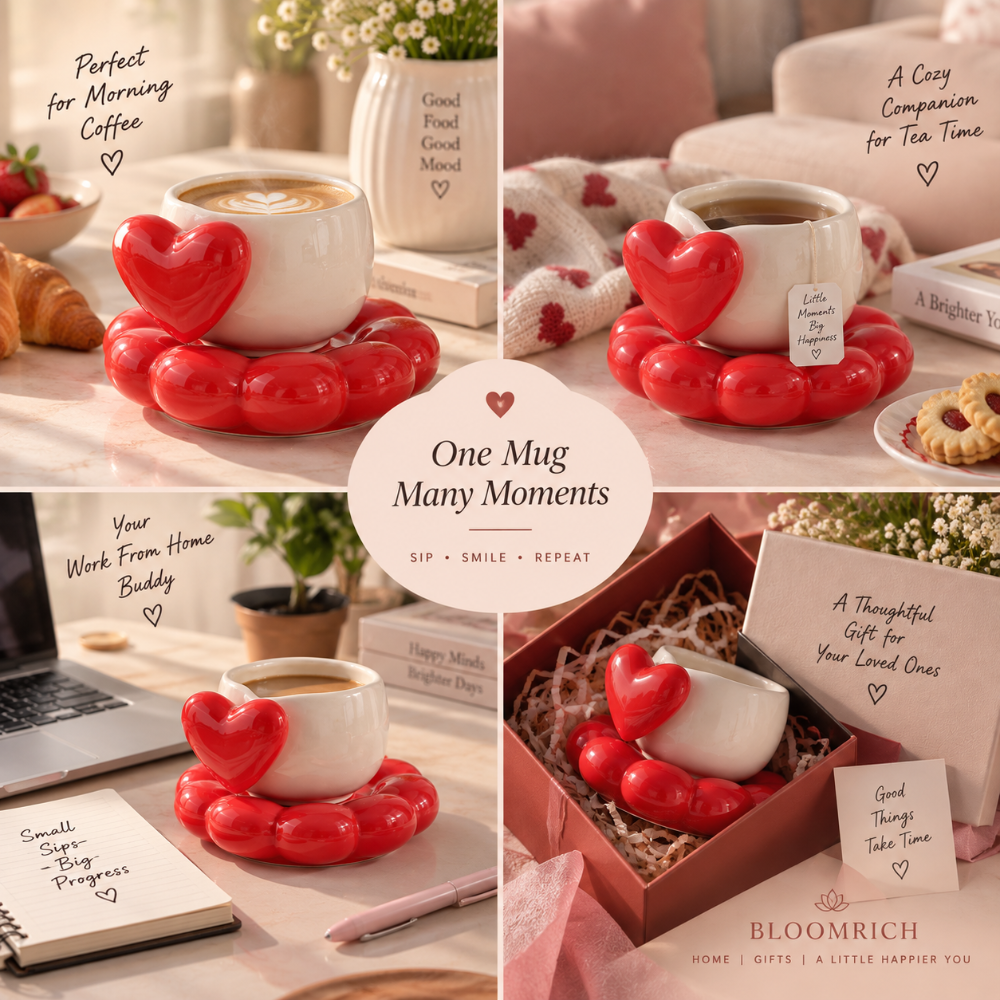 Amour Rouge – Heart Ceramic Mug & Coaster Set