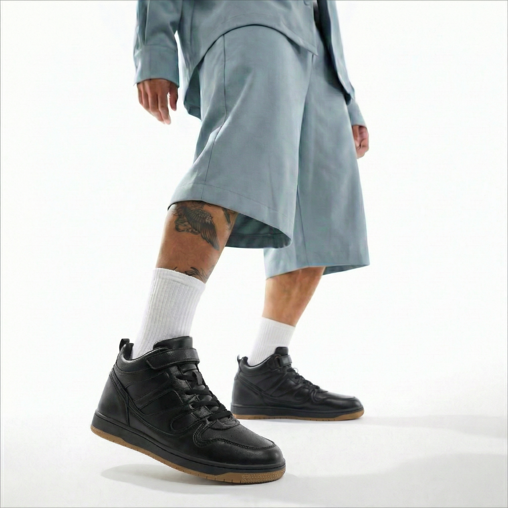 Rise Black High-Top Strap Sneakers