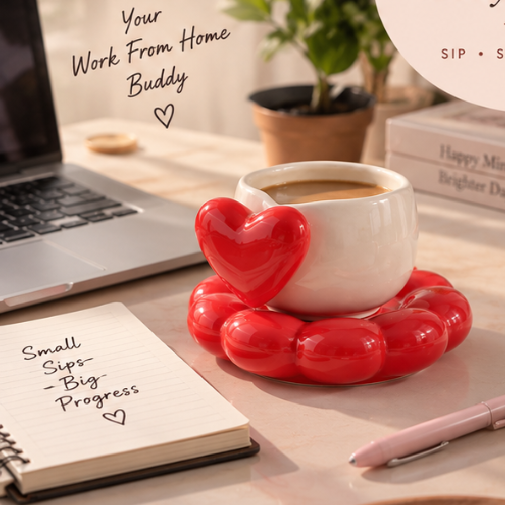 Amour Rouge – Heart Ceramic Mug & Coaster Set