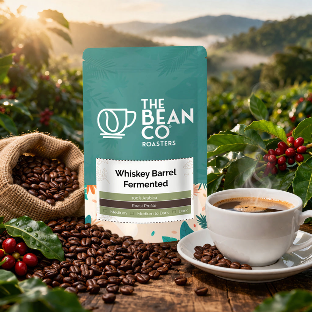 The Bean Co Roasters Whiskey Barrel Fermented Roasted Coffee | Medium Roast | 100% Arabica | Roasted Coffee Beans (Whole Bean, 1 Kg)