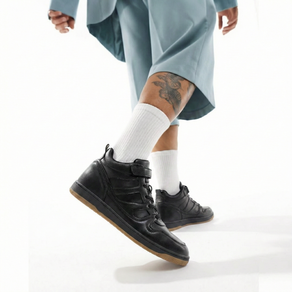 Rise Black High-Top Strap Sneakers