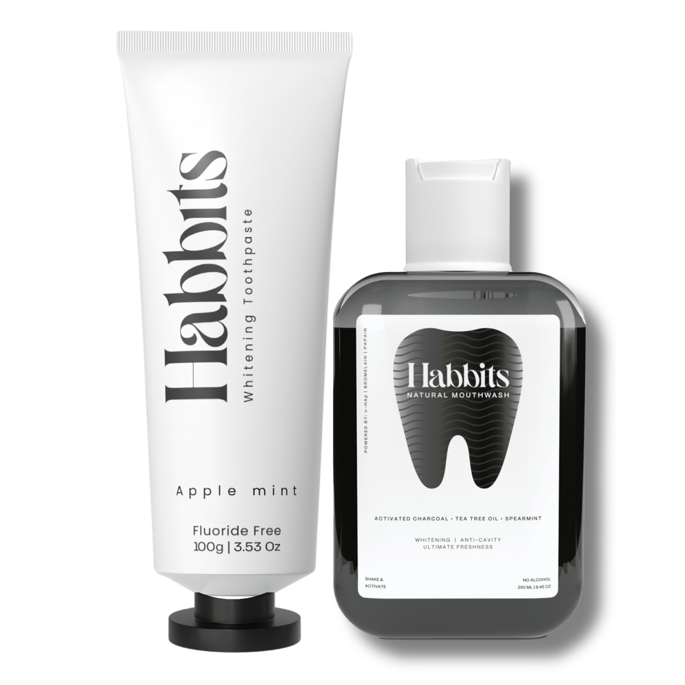 Habbits Natural Oral Care Bundle | Apple Mint Whitening Toothpaste (100g) + Natural Mouthwash (250ml) | Whitening | Fluoride-Free | Vegan | SLS-Free | Fights Plaque & Bad Breath | Gentle on Gums