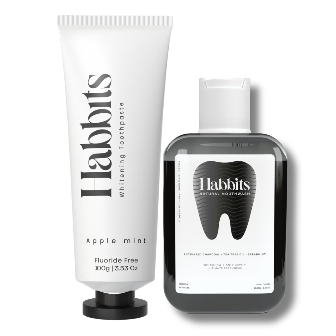 Habbits Natural Oral Care Bundle | Apple Mint Whitening Toothpaste (100g) + Natural Mouthwash (250ml) | Whitening | Fluoride-Free | Vegan | SLS-Free | Fights Plaque & Bad Breath | Gentle on Gums