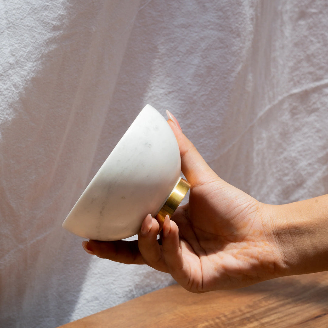 Muun Home White Marble Bowl with Gold Base