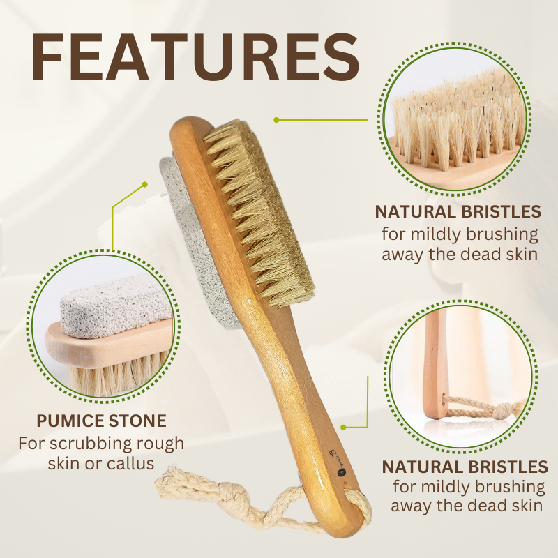Organic B Dual Purpose Wooden Pedicure Brush + Pumice stone