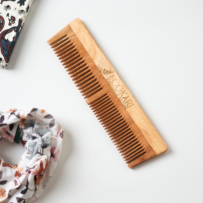 Ecokari Natural Neem Wood Comb | Treated with Herbal Oils