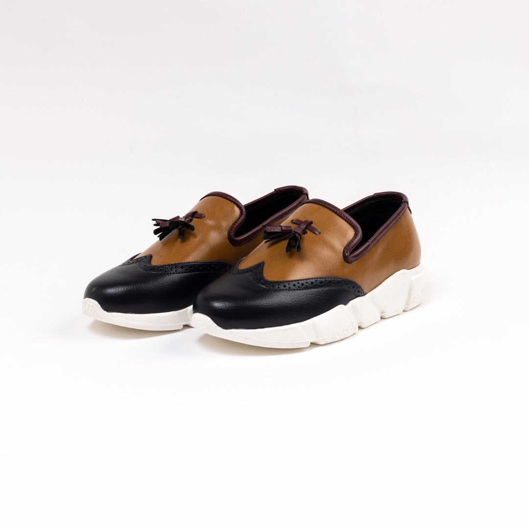 Monkstory Chunky TriColour Tassel Sneakers - Burgundy/Black/Tan