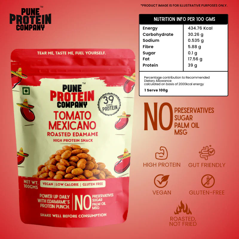 Pune Protein Company Tomato Mexicano Roasted Edamame | 39g Protein