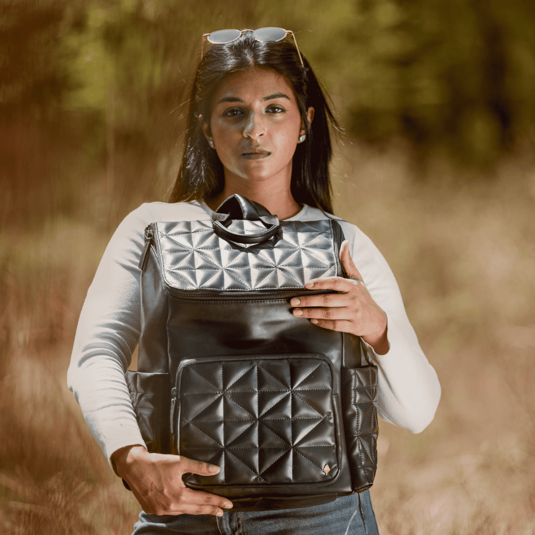 Green Hermitage Elm Black Vegan Leather Backpack