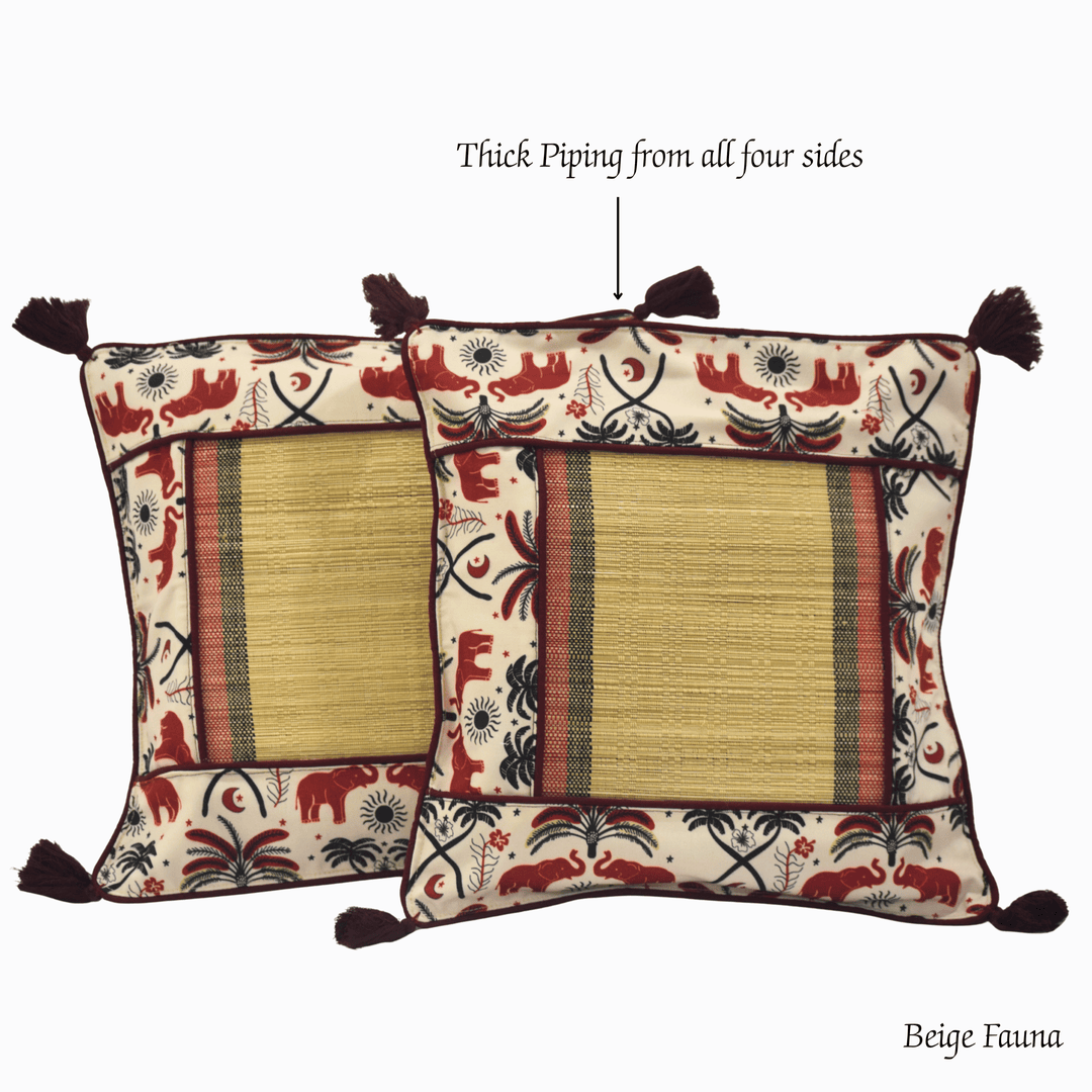 After Wait | Bamboo Cushion Cover – Tribal Elephant Print with Red Funde