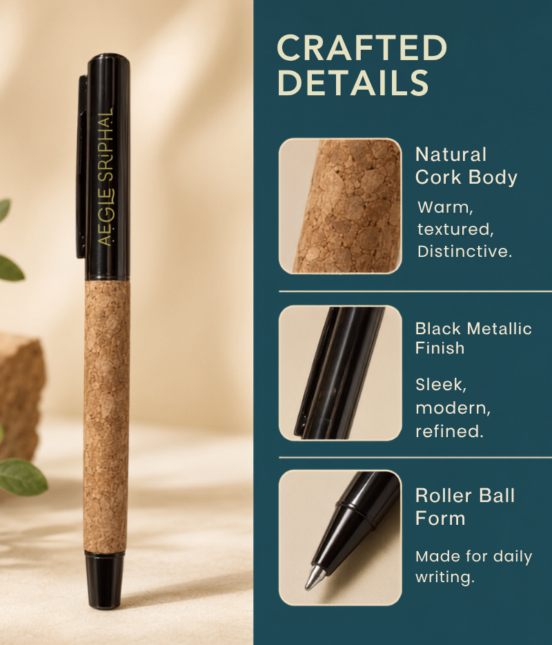 Cork Metallic Roller Ball Pen