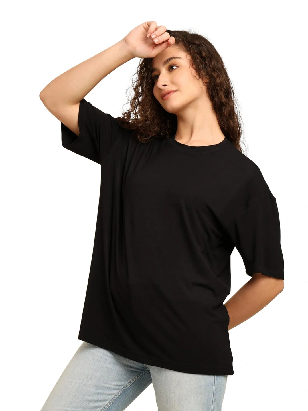 Women Black Oversized Bamboo Plain T-Shirt – Soft, Breathable & Sustainable | Black