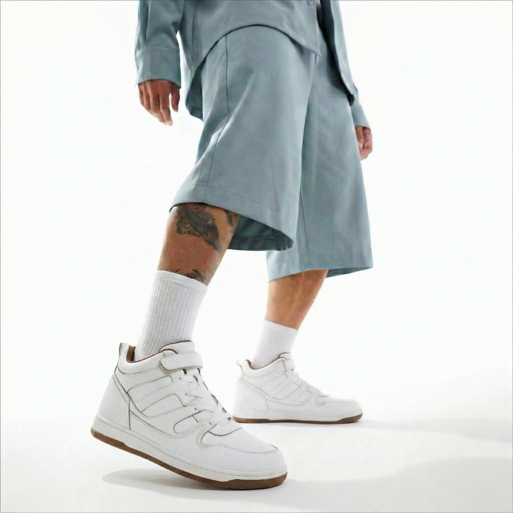 Rise White  High-Top Strap Sneakers