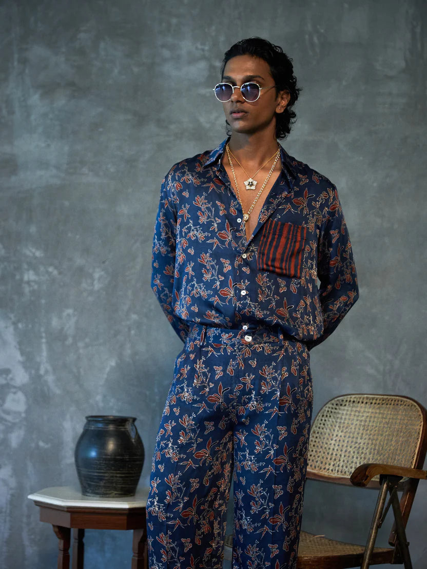 Anushé Pirani Flutter & Flow Shirt | Ajrakh Print Modal | Indigo, Men's