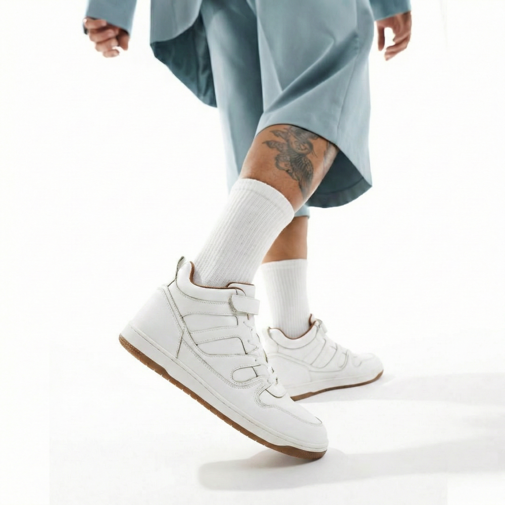 Rise White  High-Top Strap Sneakers