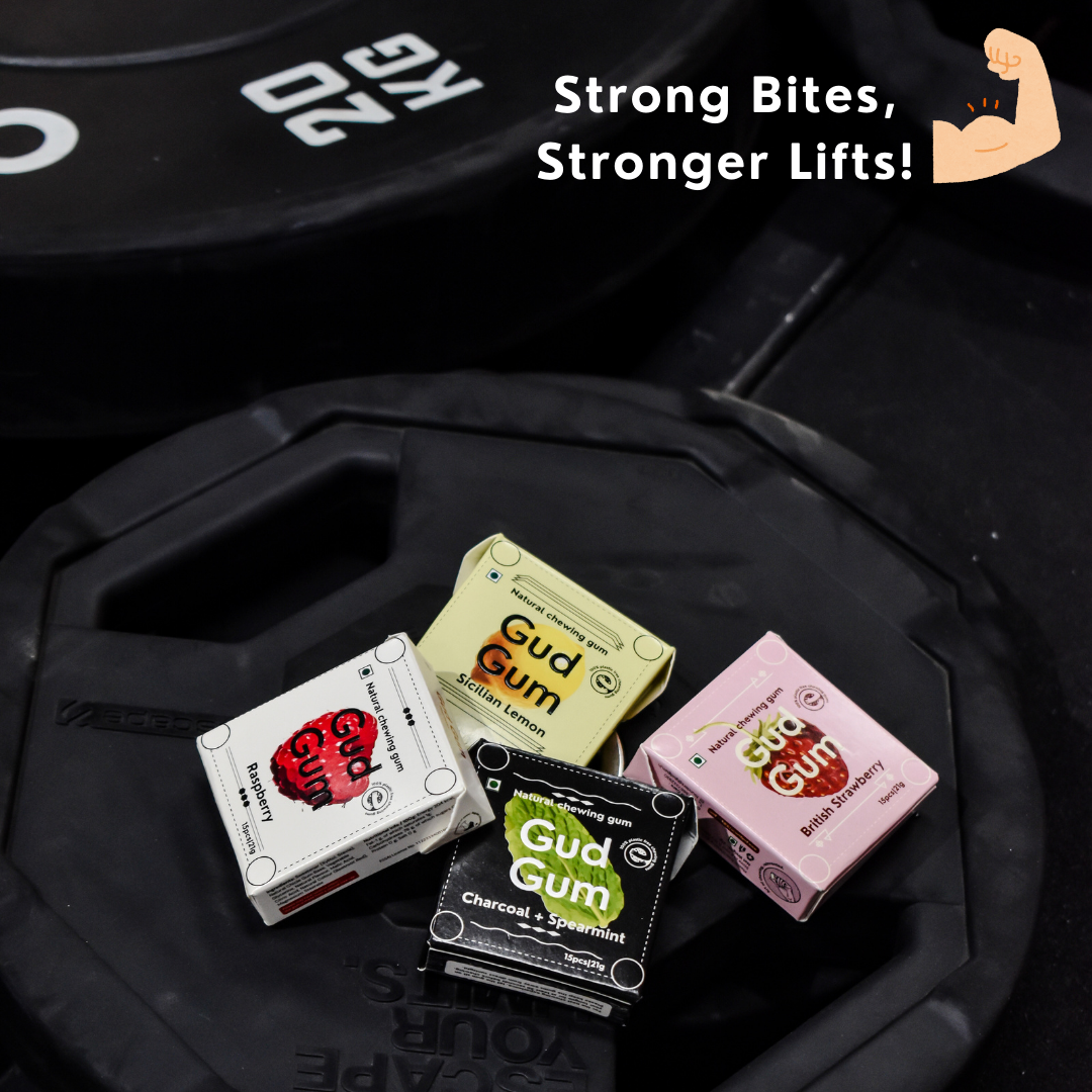 Gud Gum Chewing Gum - Mini Pack of 4 - Raspberry, Lemon, Charcoal Mint, Strawberry