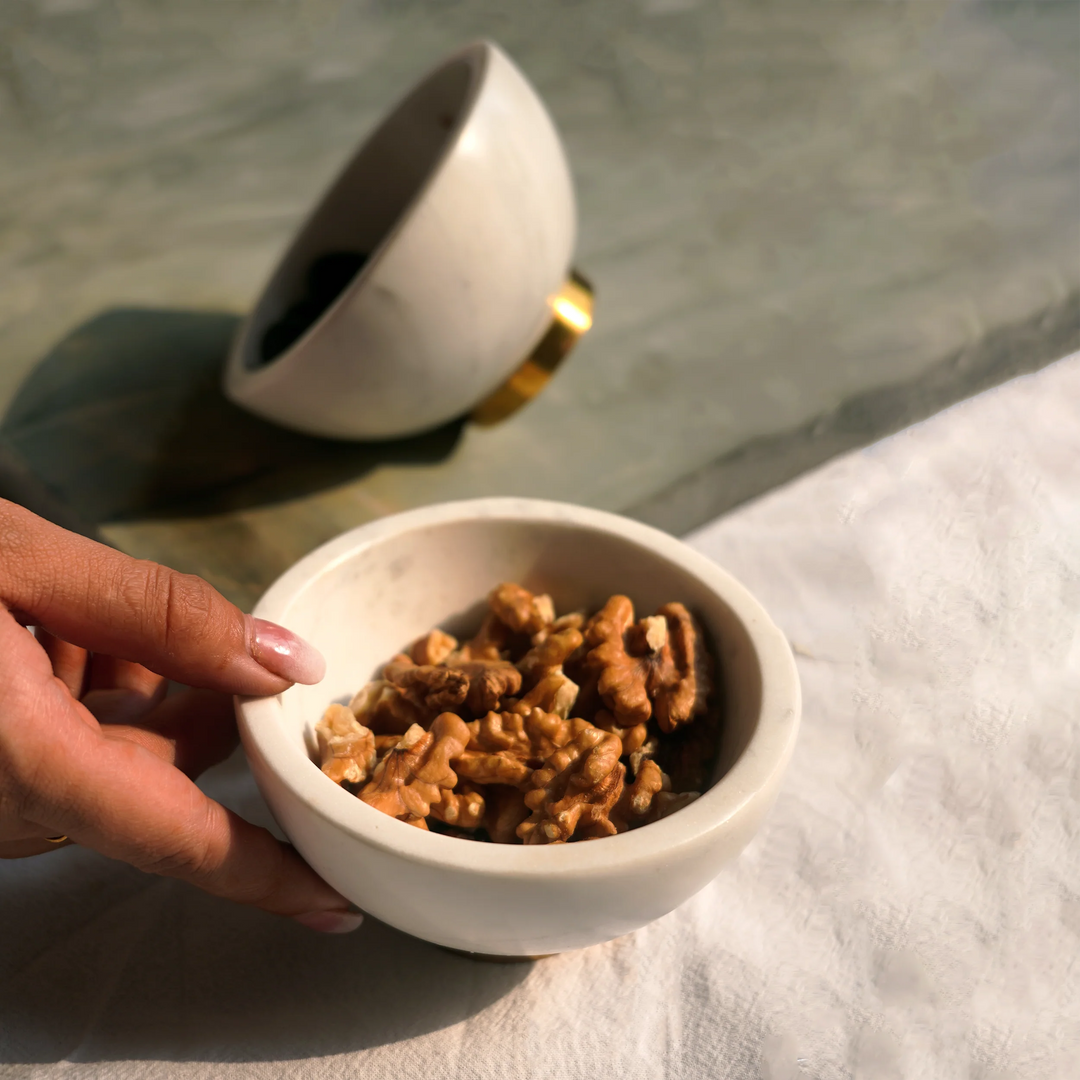 Muun Home White Marble Bowl with Gold Base