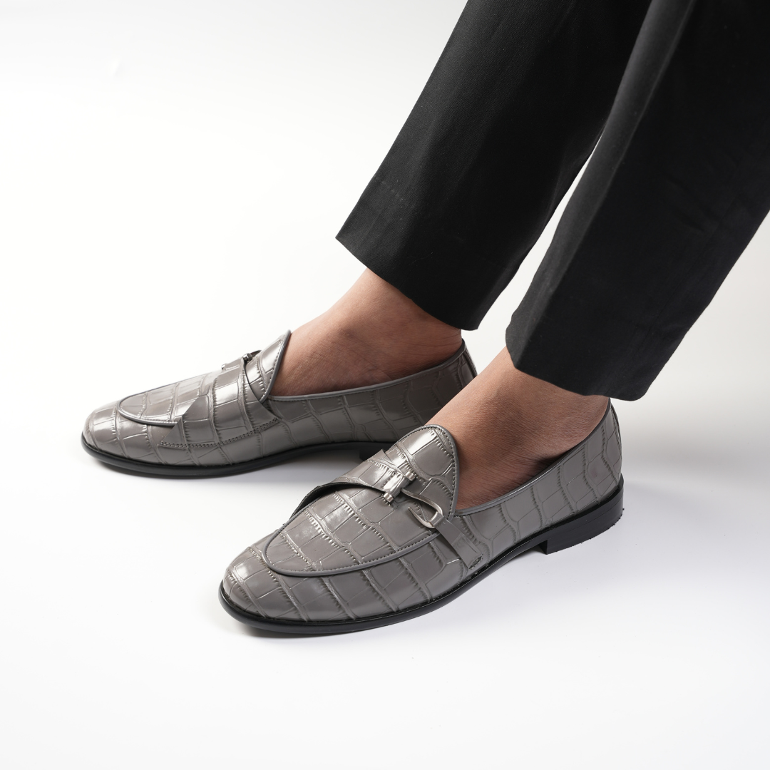 Monkstory Eclecta Croco Side Hook Slip Ons - Grey
