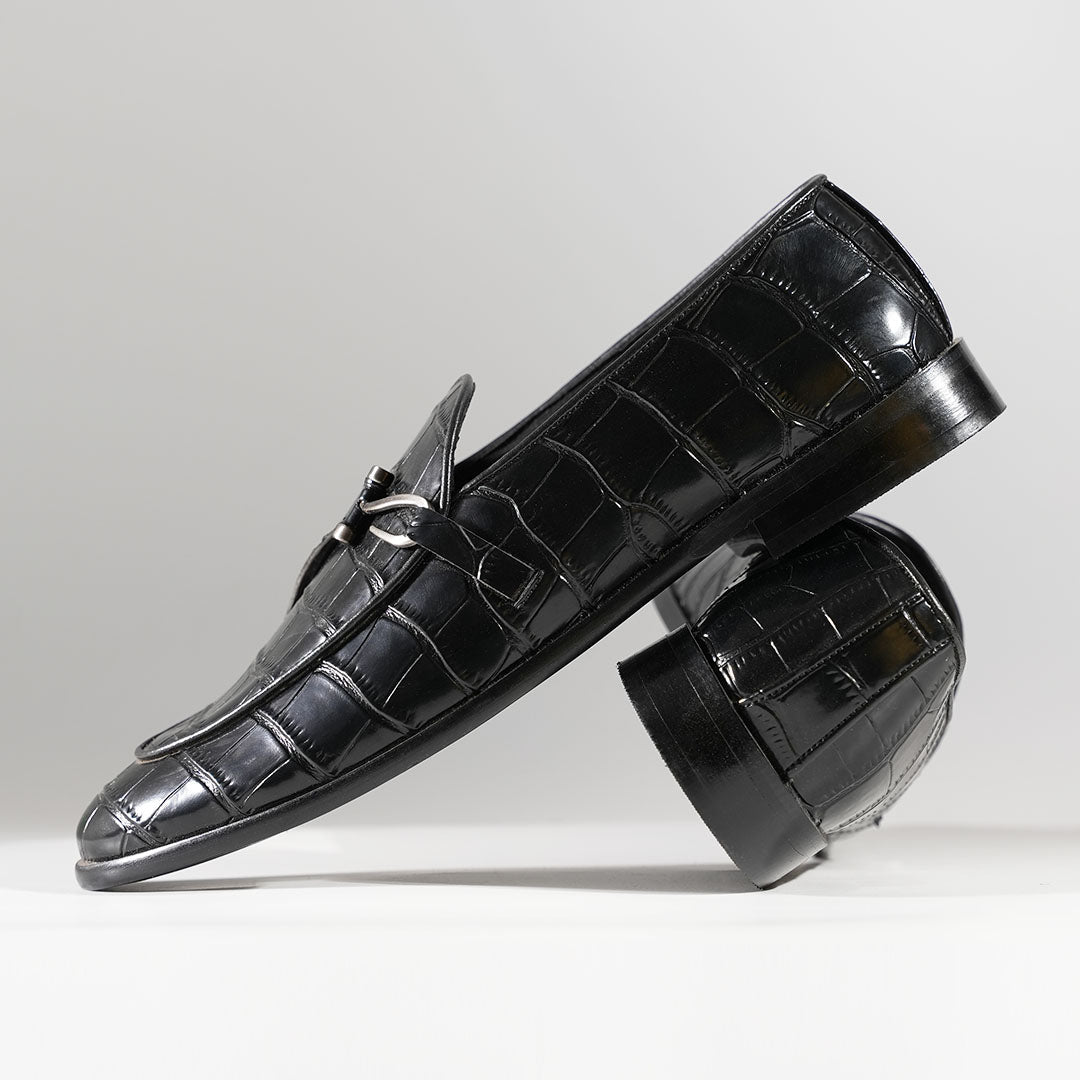 Monkstory Eclecta Croco Side Hook Slip Ons - Black